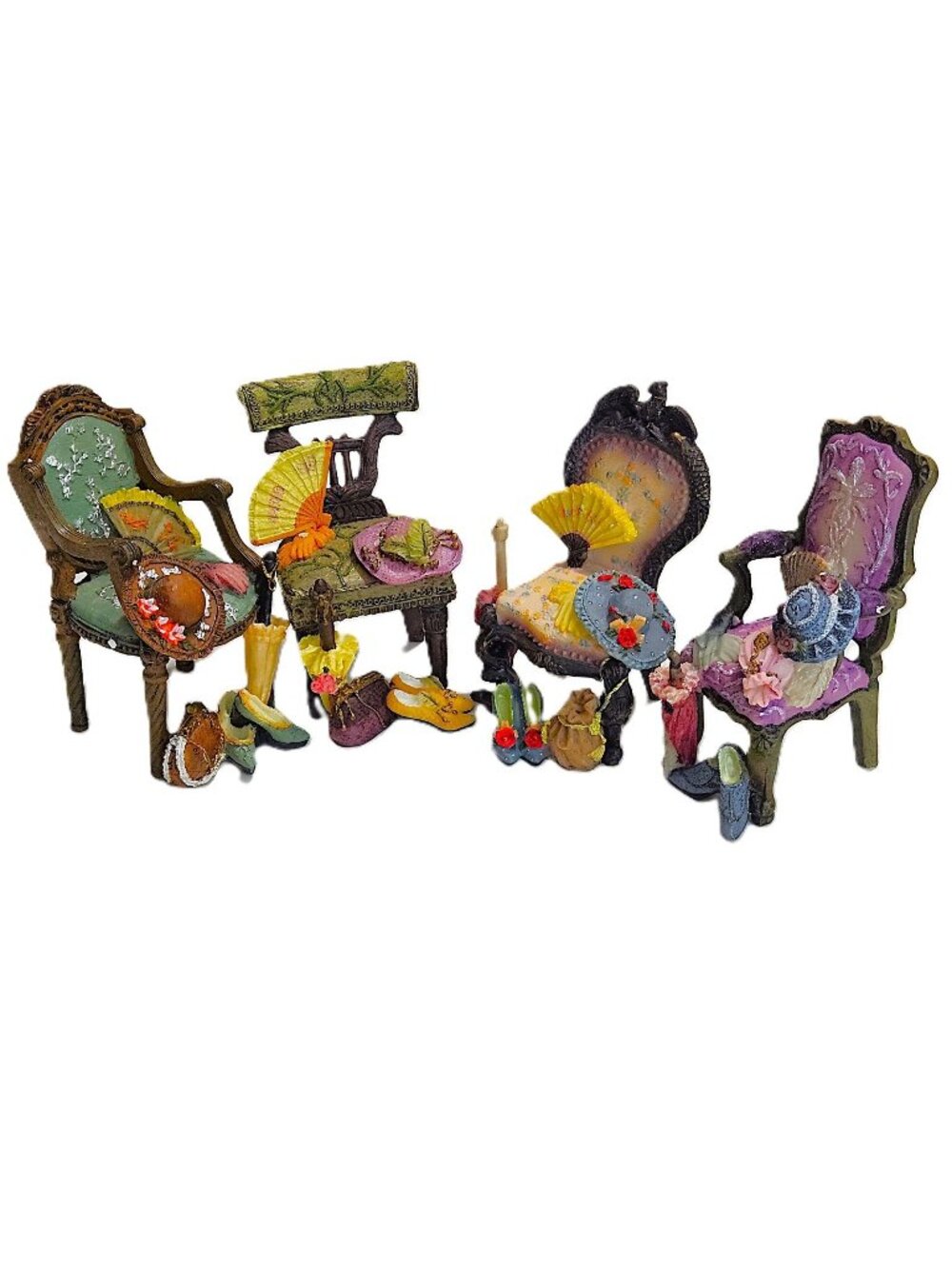 Vintage Set of 4 Miniature Victorian Resin Chairs